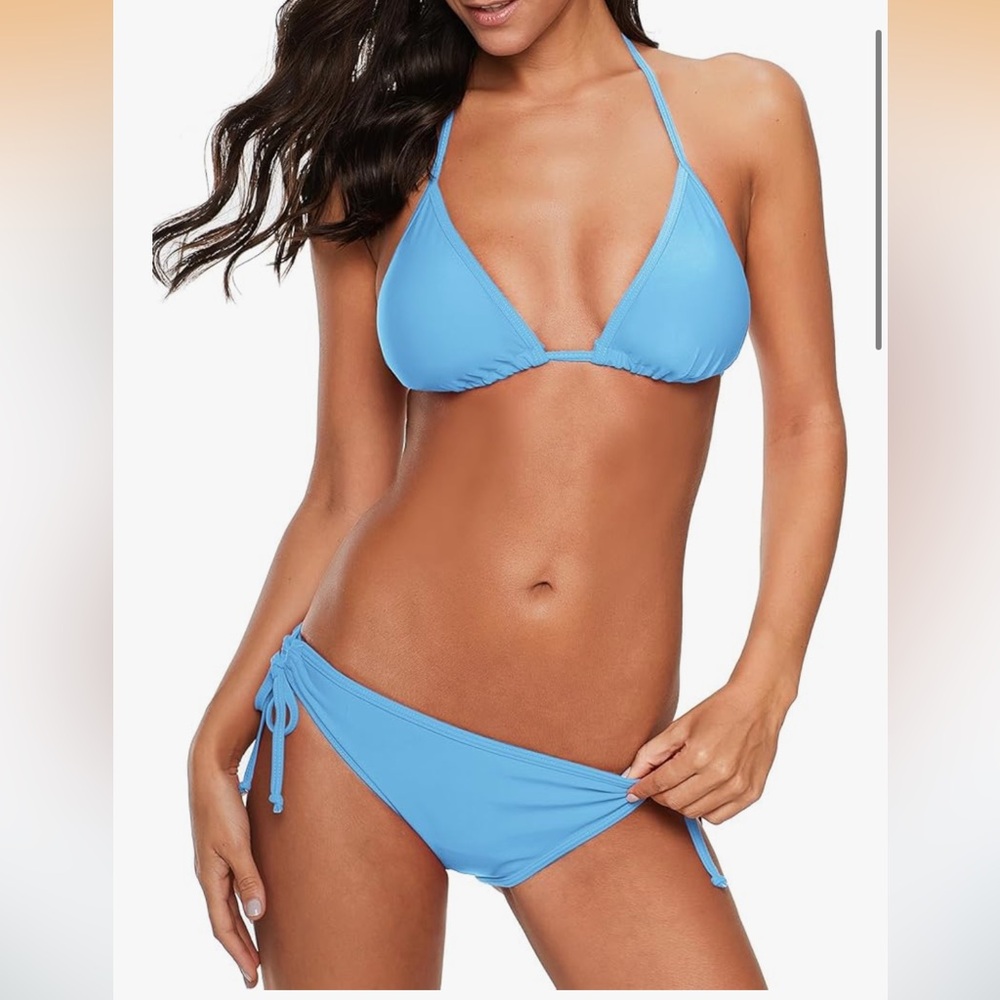 String Halter Top Triangle Bikini Set!